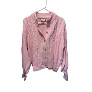 Tuckernuck Pale Pink Cotton Blend Cardigan Goldtone Buttons & Bishop Sleeves XL